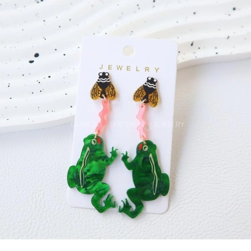 Cute Green Frog Earrings
